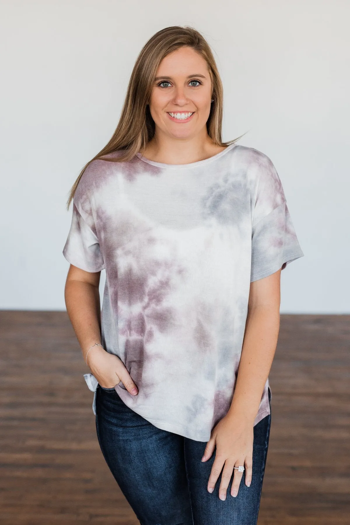 Whatever You Say Tie Dye Top- Plum & Grey