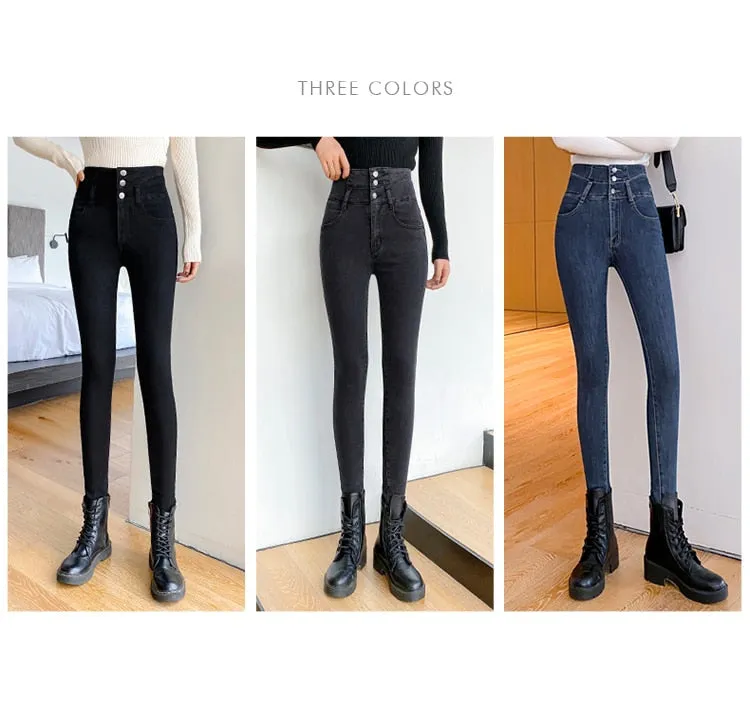 Women's Korean Casual Style Stretch Skinny High Waist Denim Jeans