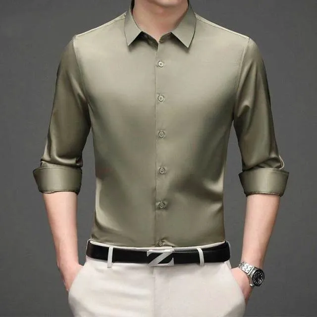 Xituodai Green Mens Dress Shirts 2022 Brand New Superfine Long Sleeve Shirt Men Slim Fit Elastic Breathable Non-Iron Quality Shi